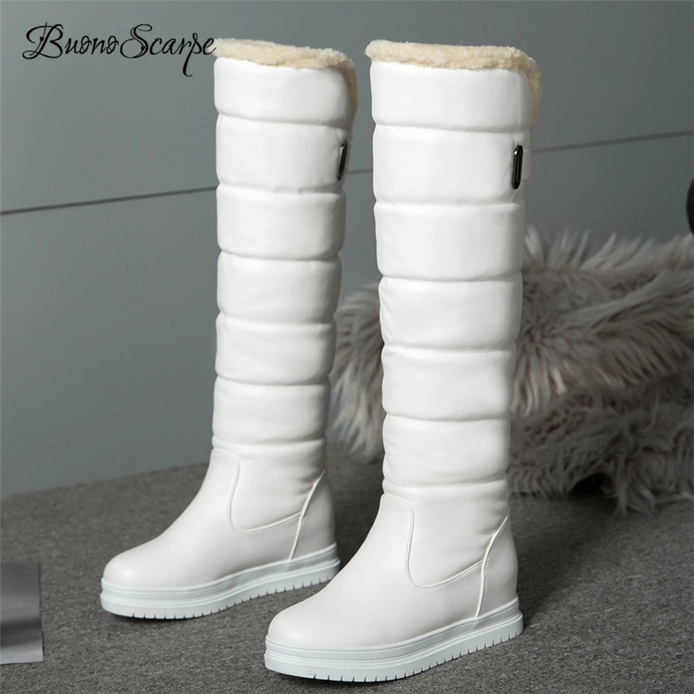 

BuonoScarpe Women Platform Height Increasing Long Boots Fashion Non-slip Knee High Snow Boots Buckle Strap Winter Warm BotasChic