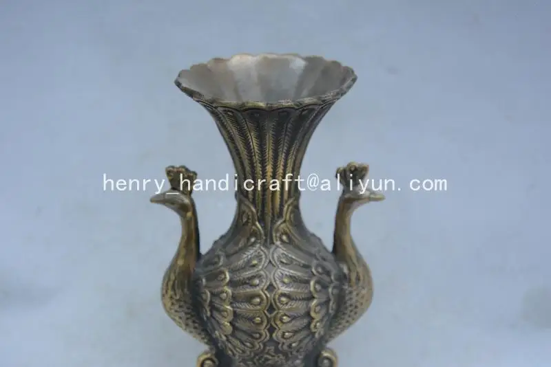 Редкая старая MingDynasty Медная Ваза, двойной феникс, с резьбой и отметкой, декоративные, лучшая коллекция и украшение
