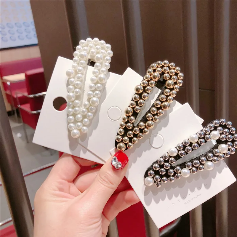 

2019 Korea Women Pearl flower Hairpins Vintage Long Barrettes Hair Clip Crystal Metal Hollow Hair Accessories Hairgrip hairgrips