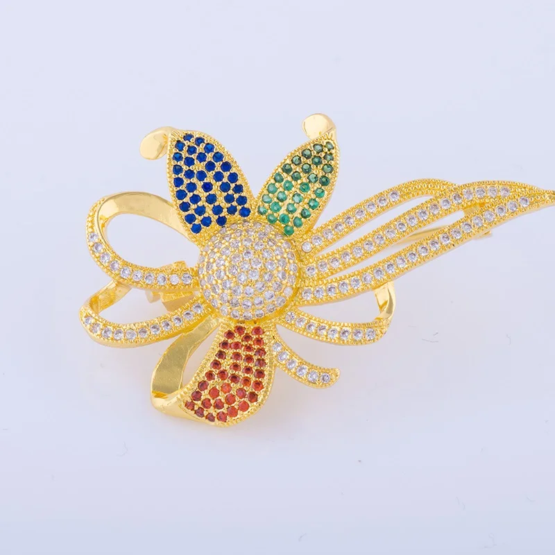 SONGDA Лидер продаж медь Циркон Броши Bijoux микро проложить цвета Циркон CZ Цветок женские брошки Индивидуальные ювелирные изделия PA0070