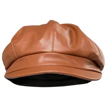 Ретро Темно-синий берет PU Регулируемый головной убор Восьмиугольные Остроконечные шапки Женская осенне-зимняя модная французская элегантная шляпа