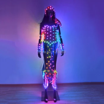 

LED Female Warrior Suits Luminous Costume Suits Light Clothing For Women Ballroom Dance Glowing Dress China Ladies Accessories