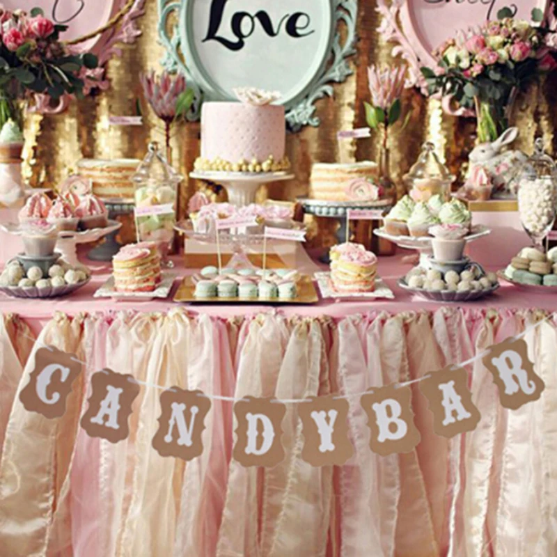 Новая конфетная гирлянда из крафт-бумаги, картона, баннерная гирлянда, винтажная Свадебная вывеска для декора, для детского дня рождения, вечеринки, буфета