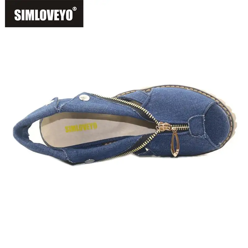 SIMLOVEYO The of denim with fish mouth women sandals high heels women's zipper large size non slip shoes QL1139
