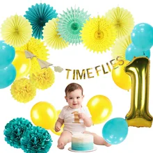 24pcs/set 1st Birthday First Birthday Boy Party Decoration Airplanes Clouds Time Flies Banner Balloons Number One Foil Balloon 