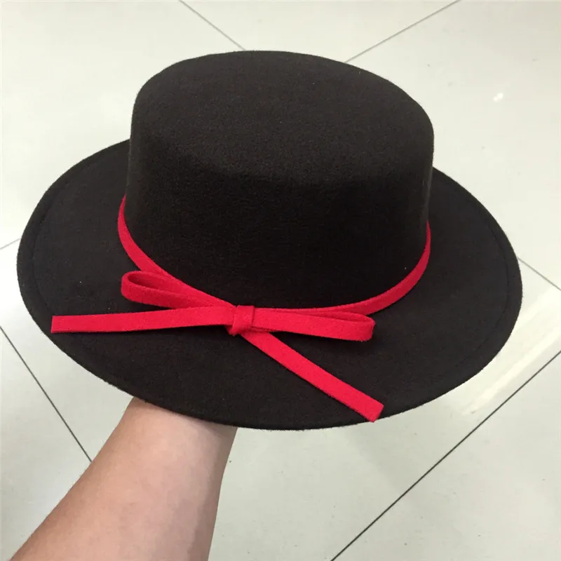 

New arrived Autumn&Winter British Retro Style Bow-Knot Flat Top Hat Wool Solid Color Bucket Hats ACF21