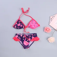 Детский костюм из двух предметов с оборками и фламинго для девочек, купальный костюм для детей, на шнуровке, обновленная эластичная пляжная одежда, купальный костюм, купальник для бассейна, S91019X