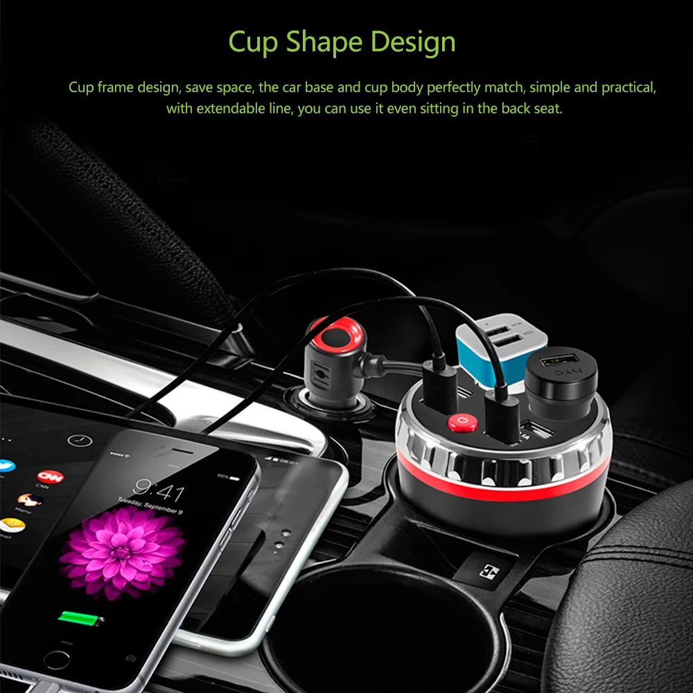 Onever 5V 3.1A 4 USB расширенное автомобильное зарядное устройство на заднее сиденье, автомобильная чашка, Электронная зажигалка, разветвитель, планшет, двойная зажигалка