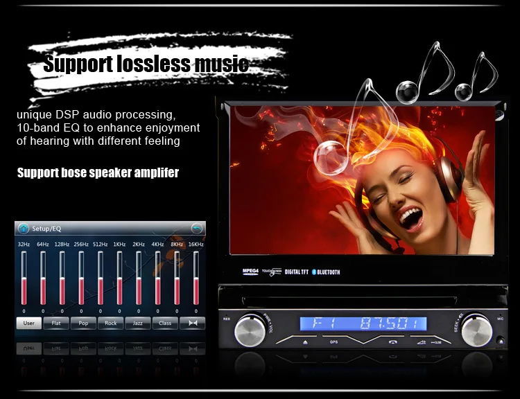 Excellent 7" Touch Screen 1 Din Car DVD Single Din Car Radio One Din Car GPS Car Recorder Input & Motorized Screen Detachable Front Panel 12