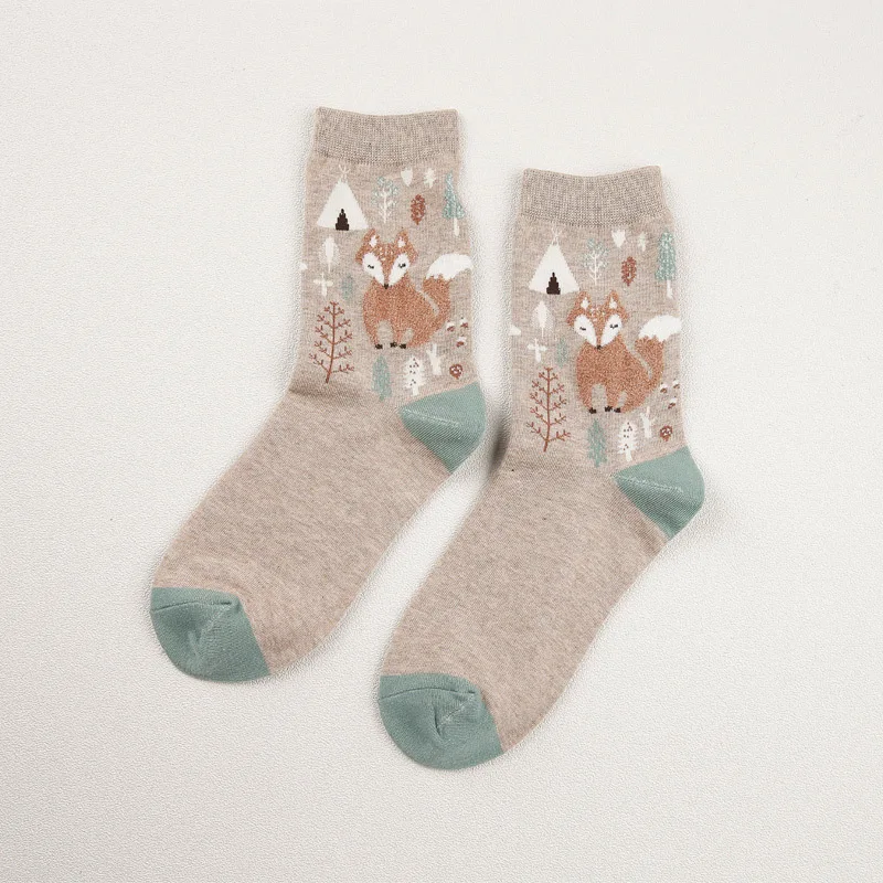 [PEONFLY] Winter Autumn 3D Animals Cartoon Socks Women FOX Foot prints Cotton Socks Floor Keep Warm High Qualit