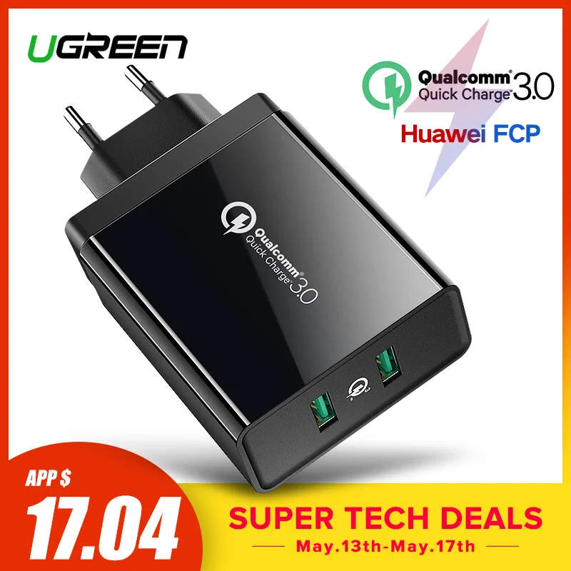 Ugreen Quick Charge 3.0 36W USB Charger for iPhone X 8 Fast QC 3.0 Charger for Samsung Galaxy s9 s10 Xiaomi mi 8 9 USB Charger
