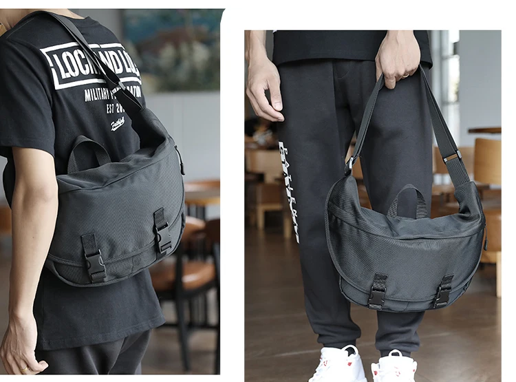 Водонепроницаемые нейлоновые мужские сумки-мессенджеры, Корейская уличная модная черная сумка через плечо, простая большая сумка на плечо
