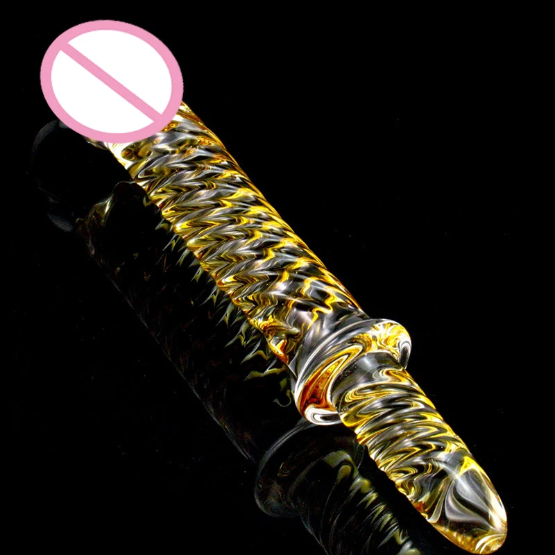 Golden Transparent Glass Dildo with Handle Sex Stimulator Pleasure Wand Adult Crystal Female Sex Products woman butt plug
