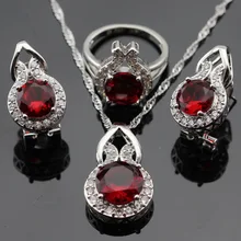Hecho en China Red Creado Granate Blanco CZ Sistemas de la Joyería de Las Mujeres Collar de Color Plata/Colgante/Pendientes/Anillos Caja de Joyería libre