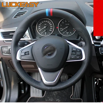 

DIY Hand-stitched Black Genuine Leather Car Steering Wheel Cover for BMW f48 X1 2018 2019 2 series AT 220i 218i