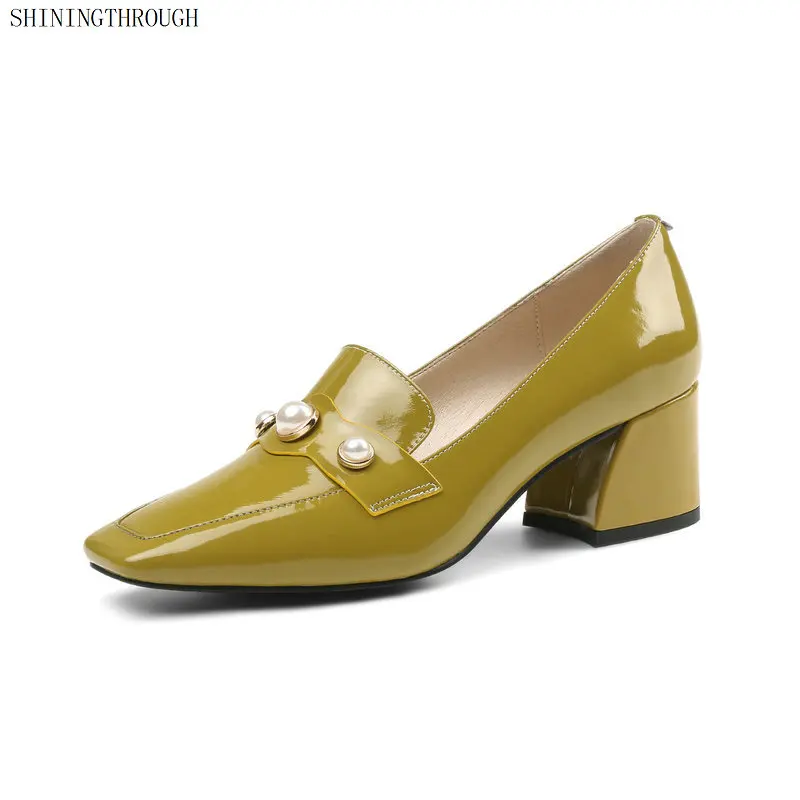 

New Fashion Women Genuine Leather Pumps Wedding Party Handmade Shoes Woman Thick High Heel Comfort Pumps Women