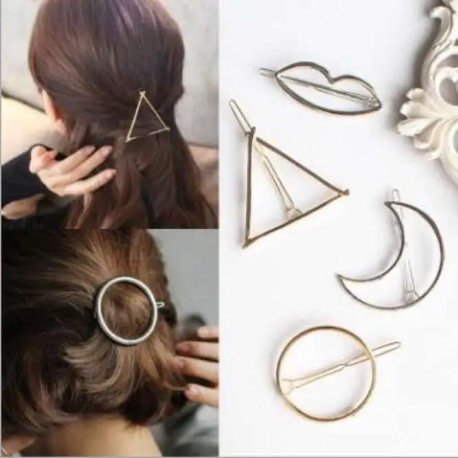 Europe Exaggerated Triangular Moon Circle Hairpin Geometric Modeling Clip Hair Accessories