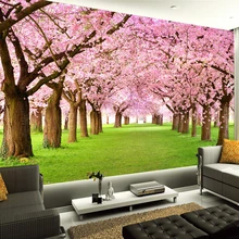 Пользовательские 3D фото обои романтичный розовый цветок дерева зеленая трава настенная живопись Гостиная диван ТВ Задний план Росписи Стен