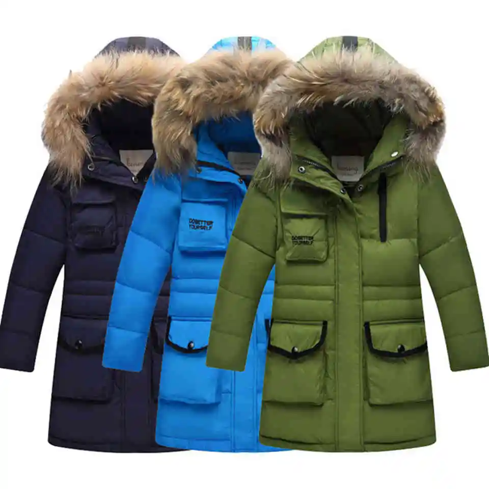 Коллекция 2108 года, зимняя куртка для мальчиков до-30 градусов, толстые теплые куртки-пуховики детская парка, Верхняя одежда Детские пальто с меховым капюшоном