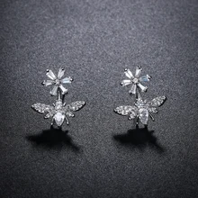 WEIMANJINGDIAN Новое поступление кубического циркония CZ Кристалл пчелы и цветок серьги гвоздики для женщин золотистый/Серебристый покрытием