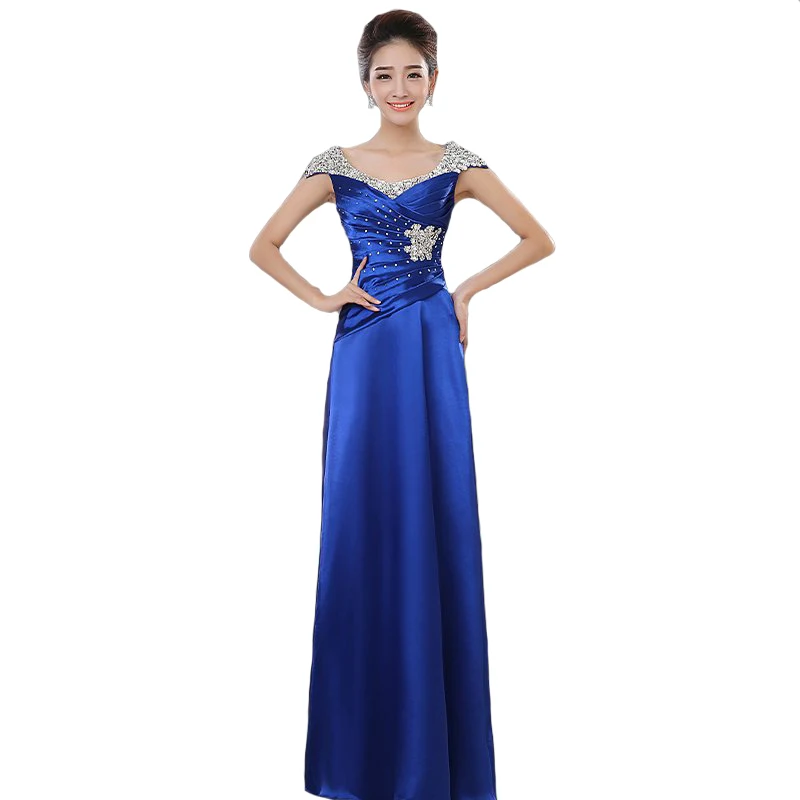 

2018 New Fashion Elegant Plus Size long Evening Dresses Cap Sleeve Beading Party Dresses Custom Made Floor-Length 012