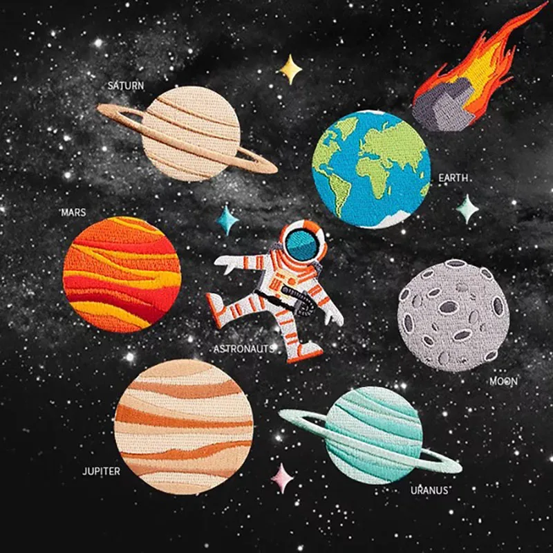 

9pcs/set Universe Cloth Badge Mend Decorate Kid Dress Accessory Bag Shoes Clothes Apparel Decoration Applique DIY Earth Mars