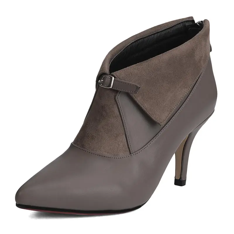 

Europe Fashion wedding shoe size 32-44 T2194 Pointed Toe Cone with After the zipper Belt buckle decorated Women  Ankle boots