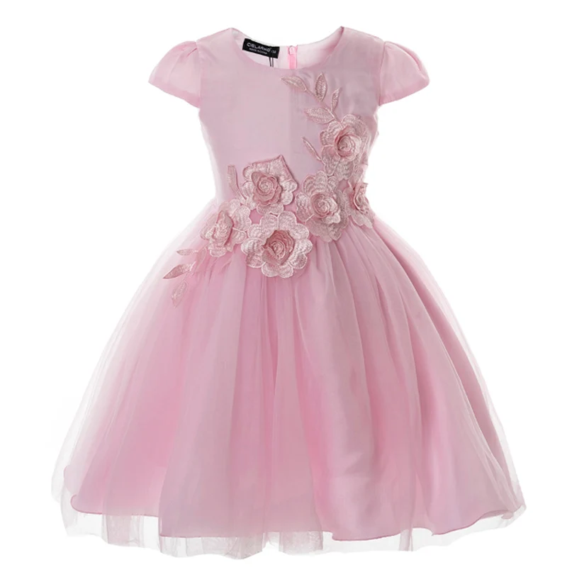 Пестрые платья для девочек; элегантные Детские платья принцессы из тюля; платья для малышей; Детские Платья с цветочным рисунком для свадебной вечеринки; платье для выпускного вечера для девочек - Цвет: Pink