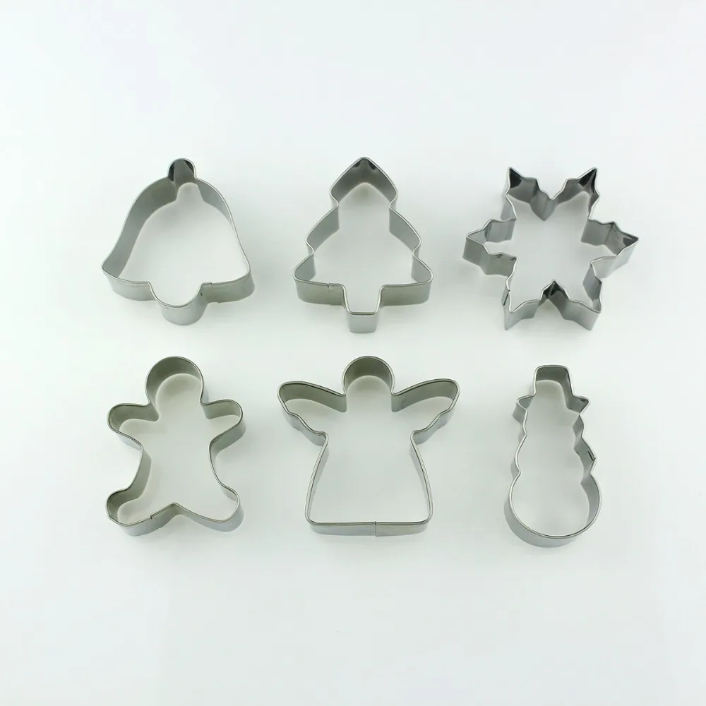 

6pcs A Set Metal Stainless Steel Cake Mold Christmas Tree Snowman Bell Angel Snowflake Biscuits Pastry Cutters Baking Tools