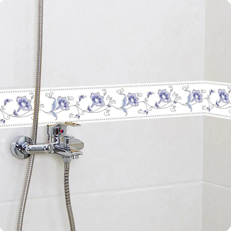 DIY Self-Adhesive Wallpaper Border Waterproof 5M Bathroom 3D Flower Pattern PVC Wall Stickers Waistline Kitchen Room Wall Decor