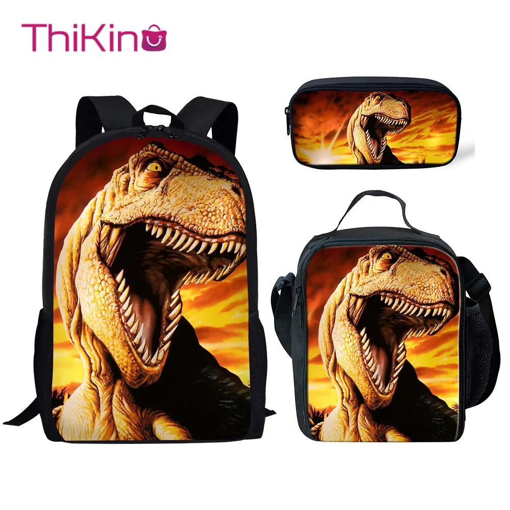 

Thikin Casual Jurassic World Dinosaur School Bags 3pcs/set for Teenagers School Backpack Cartoon Pattern Bookbag Lovely Satchel