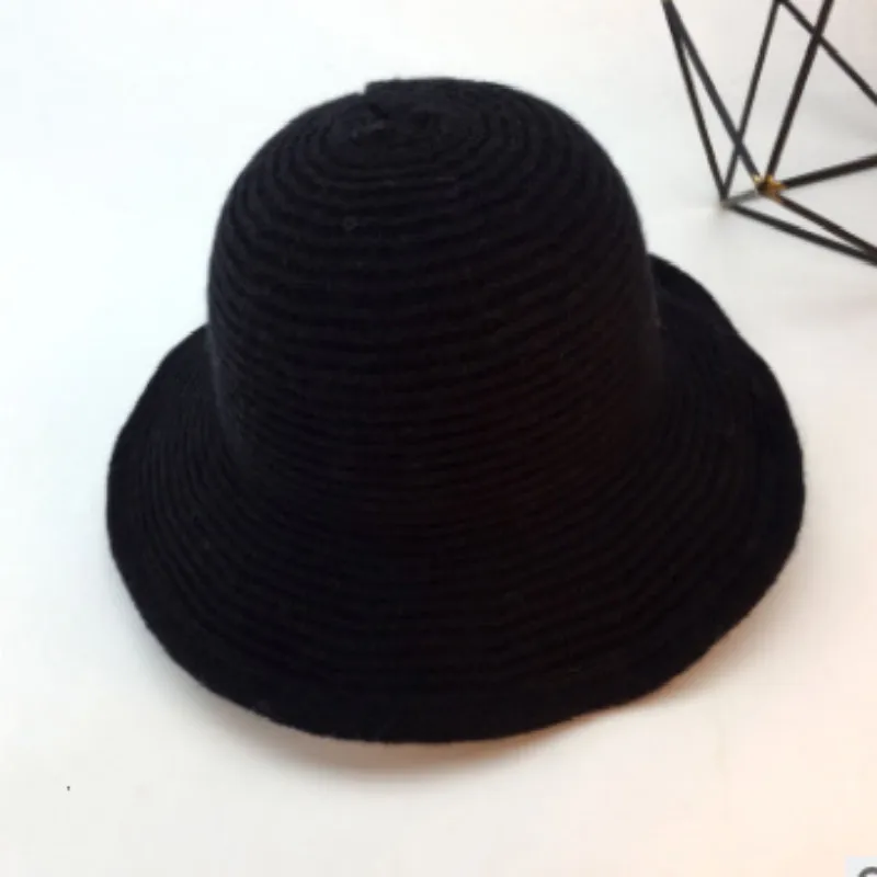 GEERSIDAN Женская корейская мода шерстяная зимняя шерсть Рыбацкая шляпа уличная Плавательная шапочка осенне-зимняя шерстяная шапка - Цвет: black