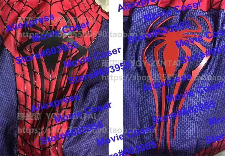 YOY-ZENTAI Высокое качество 3D паутина Удивительный Человек-паук 2 костюм с 3D грудь паук назад паук с красочными линзами