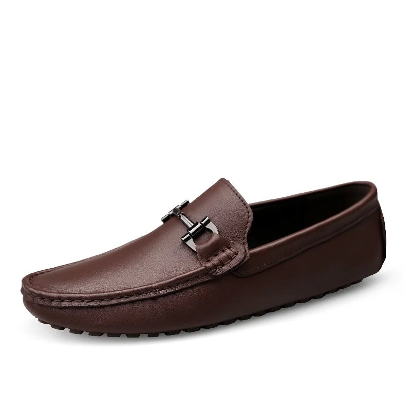 AGSan Genuine Leather Moccasins Shoes Men Luxury Brand Driving Shoes Big Size 37-47 Mens Loafers White Brown Boat Shoes Slip on