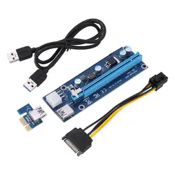 Установить горно Miner PCI-E Riser 1x к 16x USB 3,0 Powered Extender Riser адаптер Шахтер Графика карты с SATA