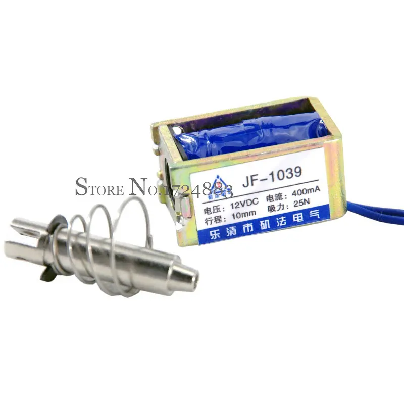 

Wholesale JF-1039 DC 12V 400mA Force 25N travel 10mm Pull Type Linear Solenoid Electromagnet