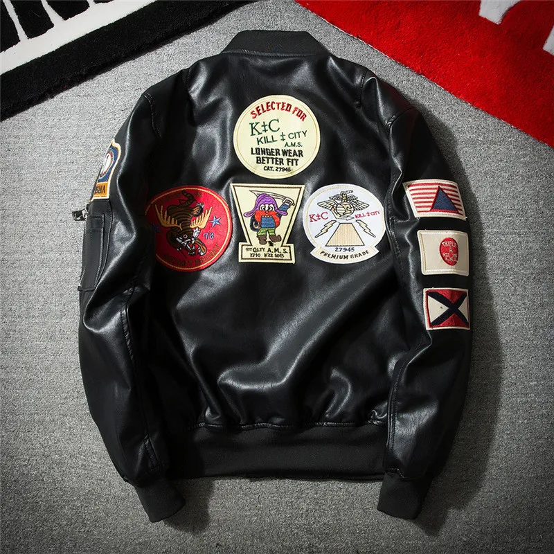 

Men's Spring and Autumn Korean Style Personality Embroidered Jacket Multi Locomotive Male PU Leather Trend Jacket Tide