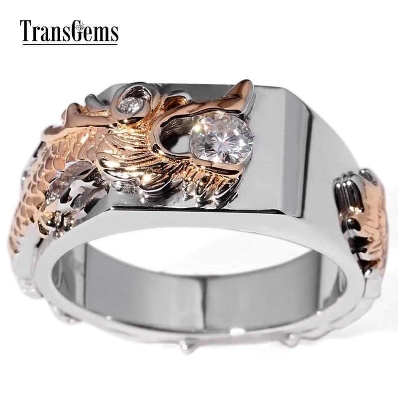 

TransGems 0.25 Carat F Colorless Moissanite Wedding Engagement Band in Solid 14K Two Tone Gold for Gentle Men