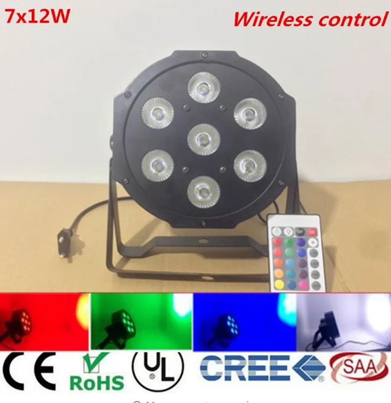

4pcs Wireless Remote Control LED The brightest 8 dmx Channels Led Flat Par 7x12W RGBW 4IN1 Fast Shipping