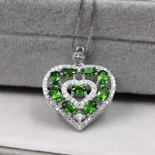 Натуральный Диопсид кулон S925 серебро Природный камень кулон Цепочки и ожерелья Модный Романтический персик сердца женщин ребенок партия ювелирные изделия