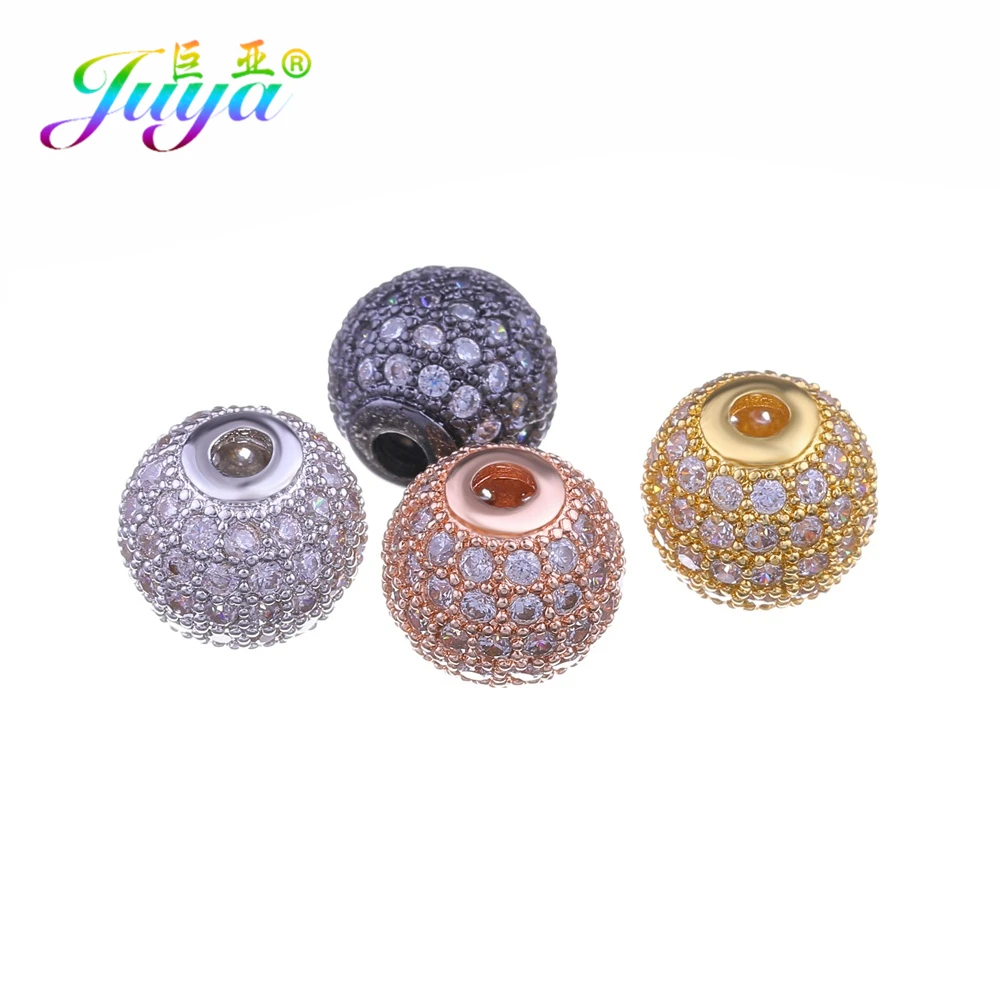 

Juya DIY Jewelry Accessories AAA Cubic Zirconia Insert 6 8 10 12 14mm Metal Ball Beads For Handmade Natural Stone Jewelry Making