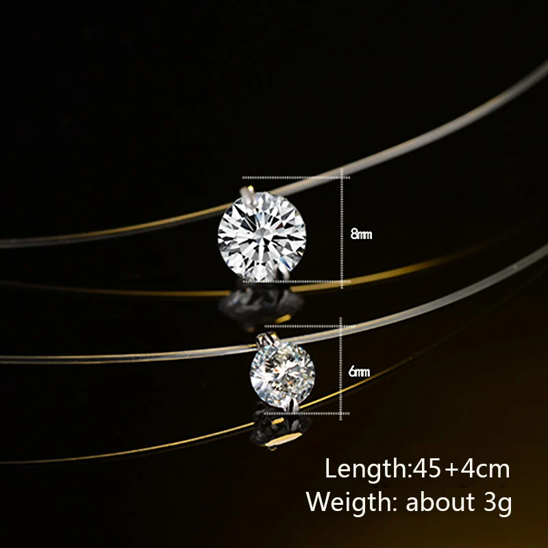 Модное женское циркониевое ожерелье серебристое 6 мм/8 мм невидимая прозрачная рыболовная леска простое короткое ювелирное ожерелье