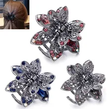 Винтажный Большой Хрустальный цветок, когти для волос, свадебные заколки для волос, женские Украшения для волос с шармом, древние серебряные аксессуары для волос, 3 цвета