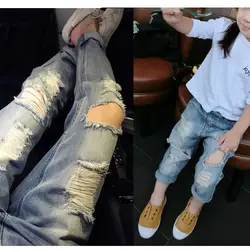 2019 Весенние длинные джинсы для маленьких девочек, штаны для детей, свободные рваные джинсы, штаны для детей, джинсовые брюки с дырками