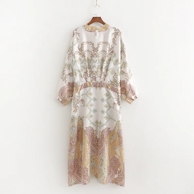  H.SA Vintage Women Floral Loose Shawl Kimono Cardigan Boho Long Shirt Casual Chiffon Bikini Cover U