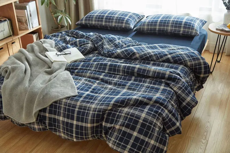 

100% Yarn Dyed washed cotton bedding set duvet cover set japan simple style sheet linen luxury egyptian cotton bedding