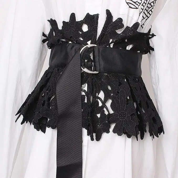 Женские Подиумные модные кружевные пояса женские платья Корсеты пояс с пряжкой украшения широкий пояс R1367 - Цвет: black