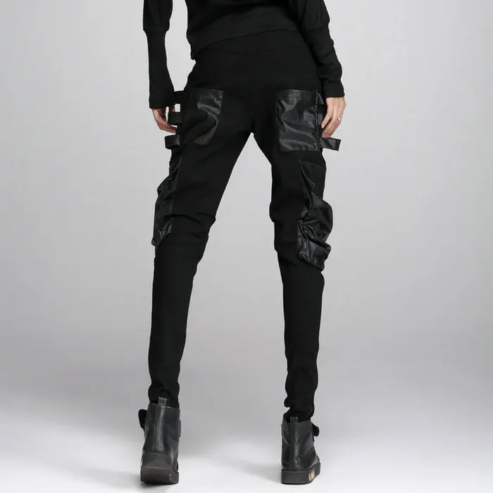 Новые лоскутные ПУ шаровары женские повседневные Стрейчевые узкие брюки-карандаш в стиле панк уличная одежда черные рок брюки верхняя одежда