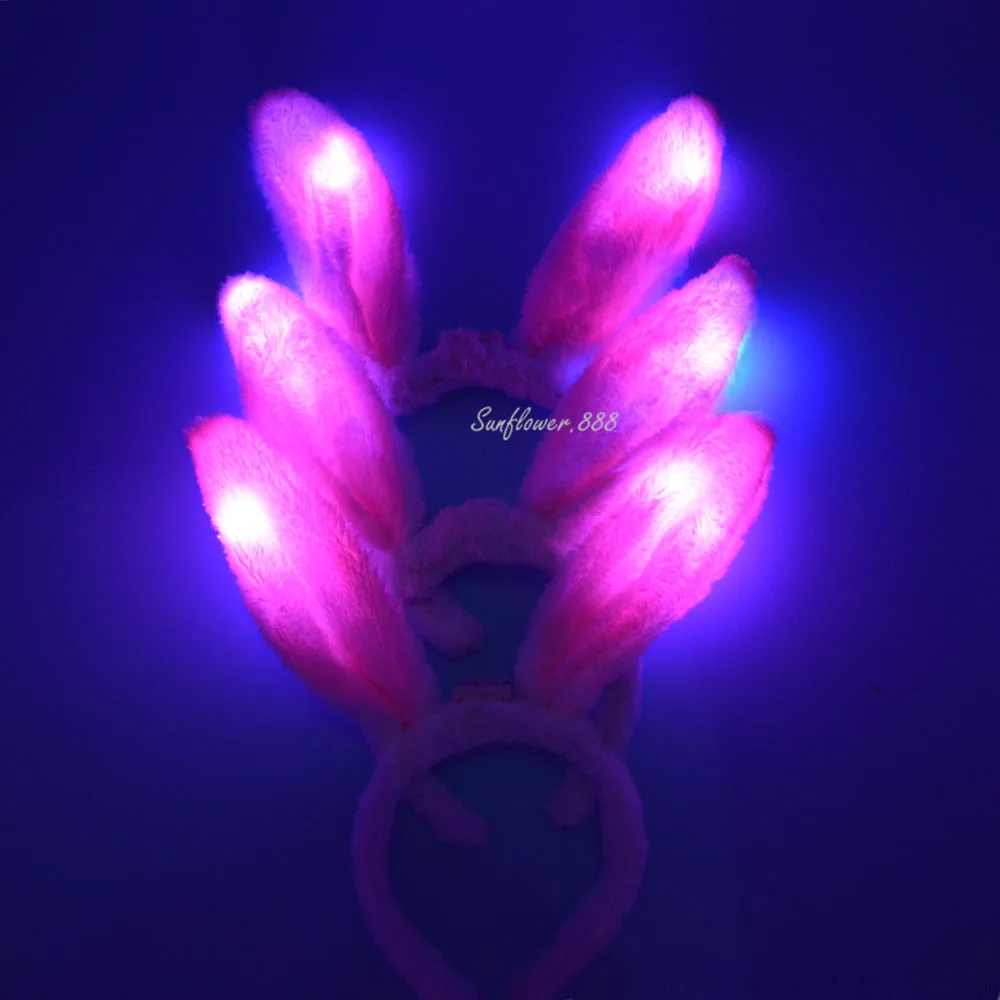 

Women Girl Light Up Pink Bunny Ears Headband LED Flashing Easter Hairband Adults Children Party Hair Halloween Christmas