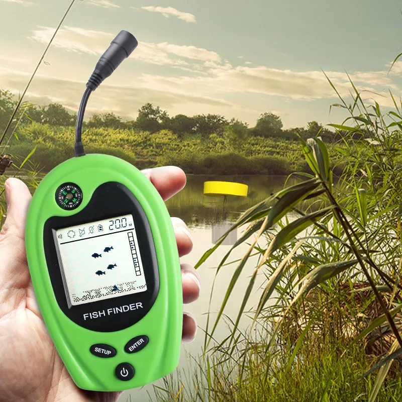 محظوظ المحمولة صياد السمك سونار أسلم إنذار Fishfinder 100 متر الصيد صدى ساوندرز السونار لصيد الأسماك في الروسية FF818